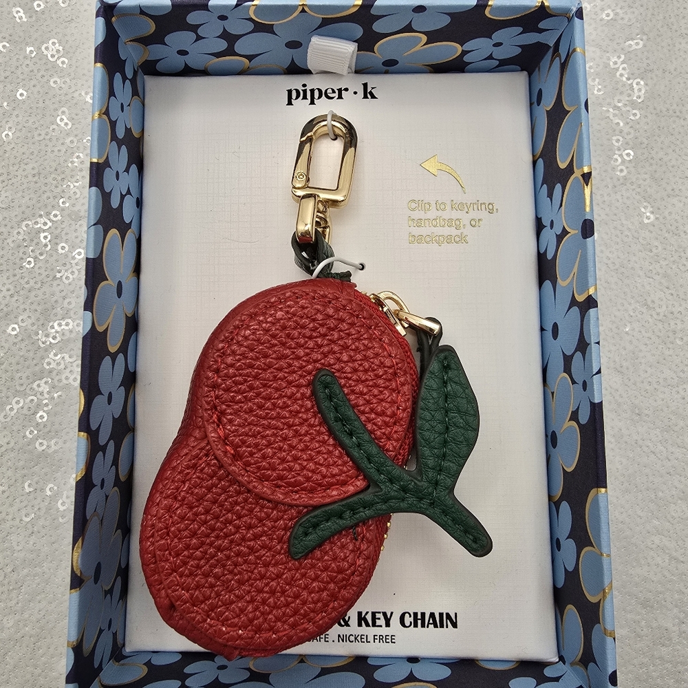Red Cherries Bag Charm with Zip Compartment Brand New In Box by Piper.K